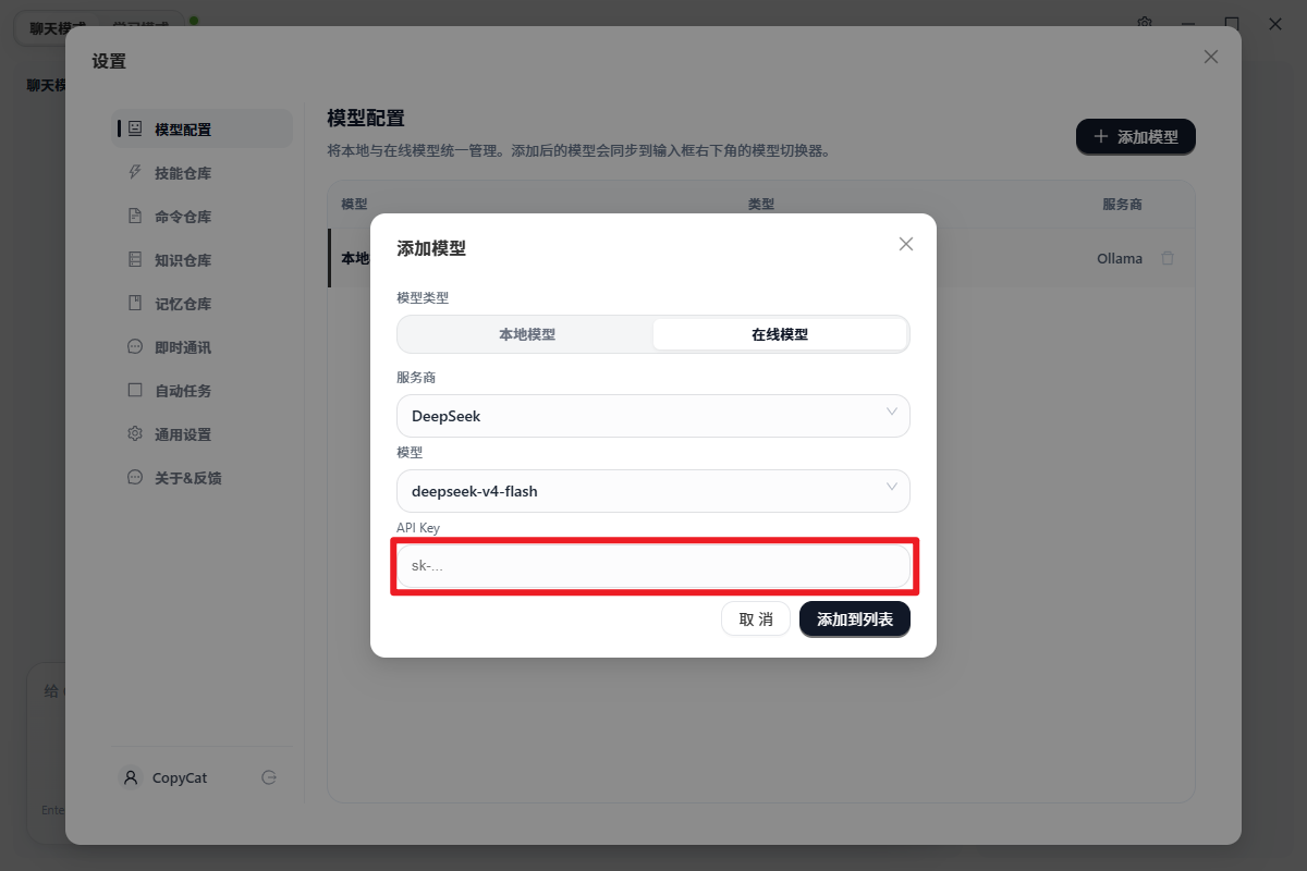 输入 API Key